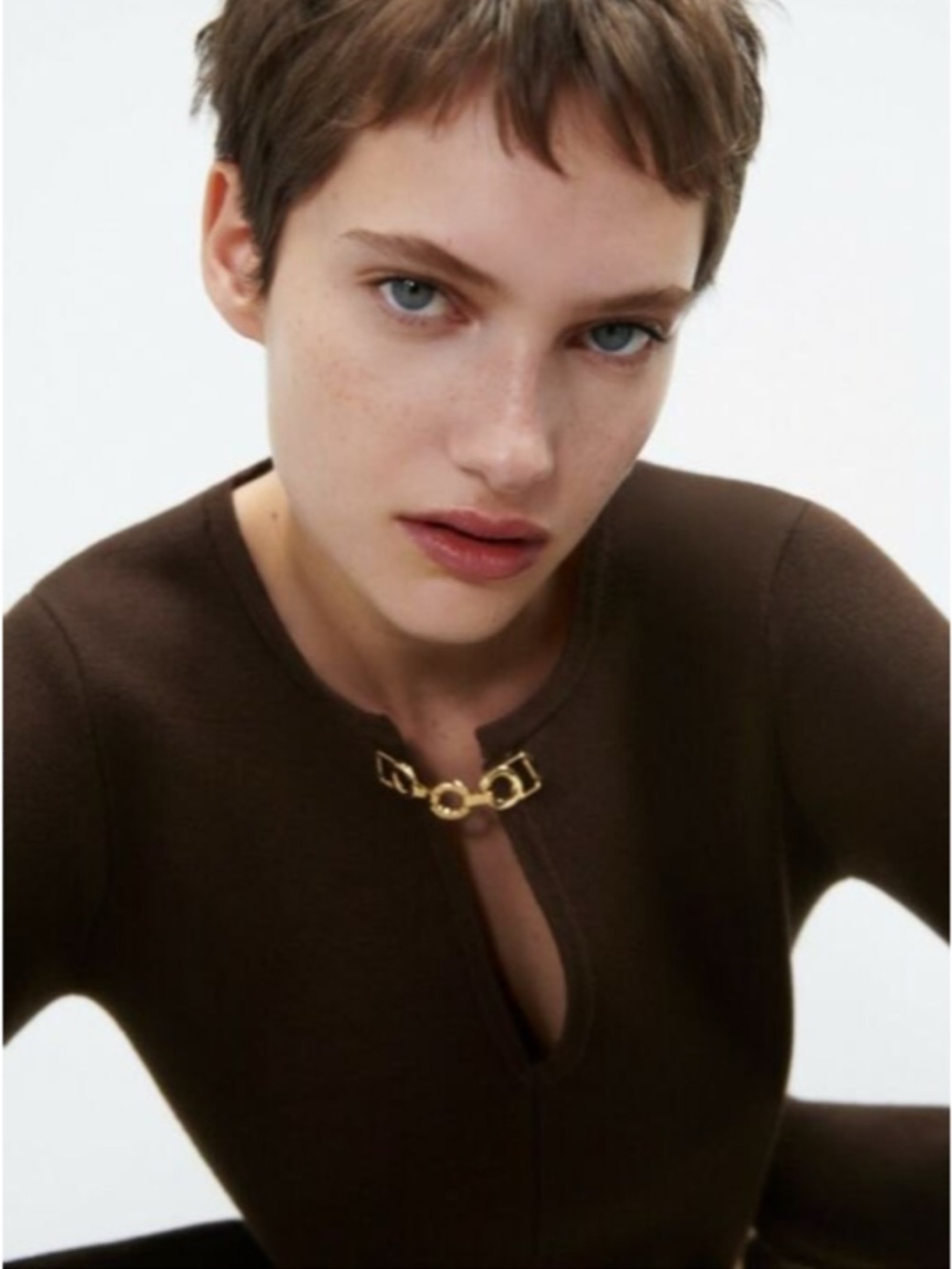 Zara Dark Brown Keyhole Knit Dress